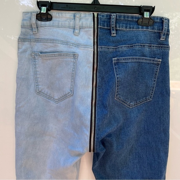 Fashion Nova Change The Panel Two Tone Skinny Jeans - Blue/Combo Full Zip Fly - Picture 9 of 15